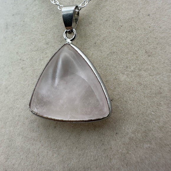 SOLD Triangle Rose Quartz Pendant Necklace on Box Chain - Picture 10 of 10